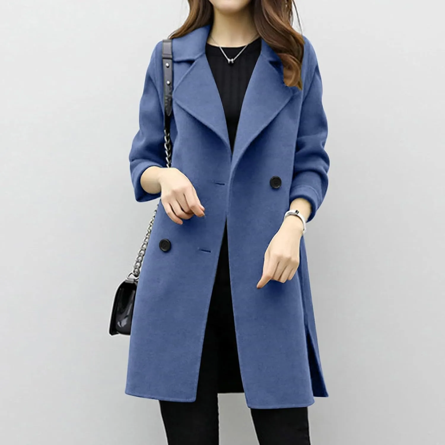 TIMIFIS Wool Coats for Women Winter Plus Size Trench Coat Casual Lapel Button Long Jacket Solid Color Soft Warm Outerwear