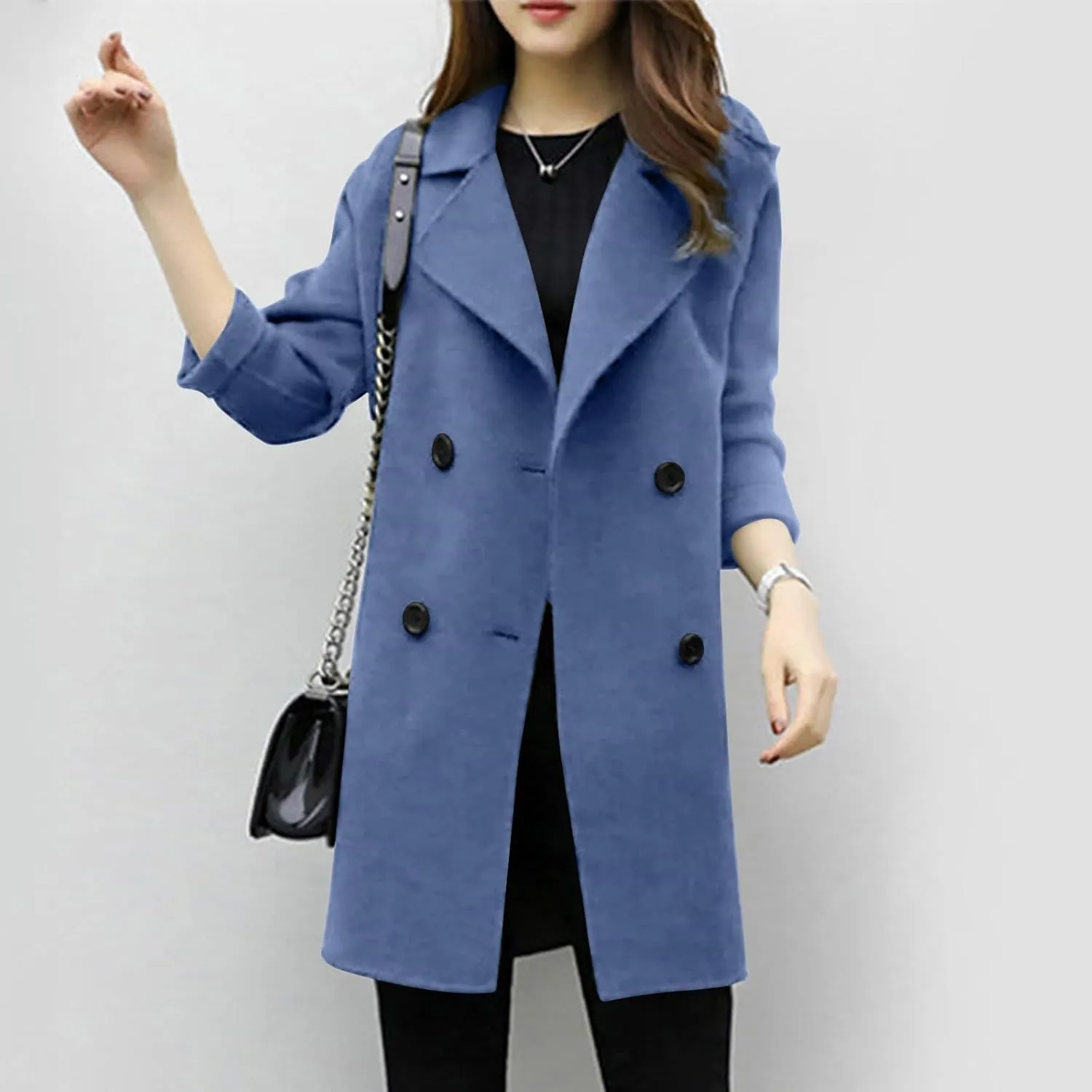 TIMIFIS Wool Coats for Women Winter Plus Size Trench Coat Casual Lapel Button Long Jacket Solid Color Soft Warm Outerwear