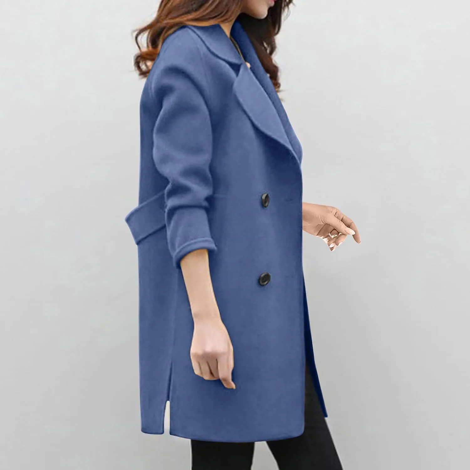 TIMIFIS Wool Coats for Women Winter Plus Size Trench Coat Casual Lapel Button Long Jacket Solid Color Soft Warm Outerwear