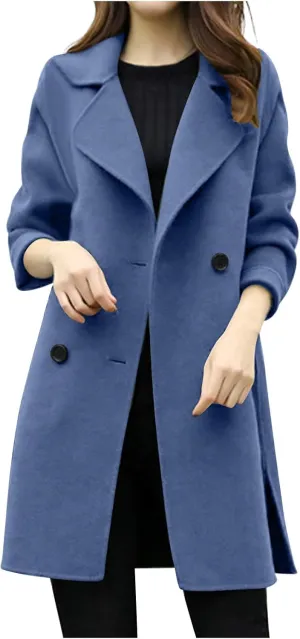 TIMIFIS Wool Coats for Women Winter Plus Size Trench Coat Casual Lapel Button Long Jacket Solid Color Soft Warm Outerwear