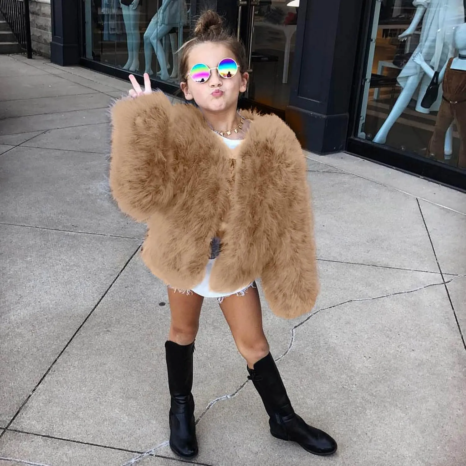 Toddler Girls Faux Fur Jacket Furry Coat Open Front Fur Cardigan Kids Girls Winter Coat Thicken Trendy Shaggy Jacket