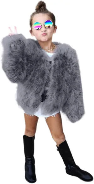 Toddler Girls Faux Fur Jacket Furry Coat Open Front Fur Cardigan Kids Girls Winter Coat Thicken Trendy Shaggy Jacket