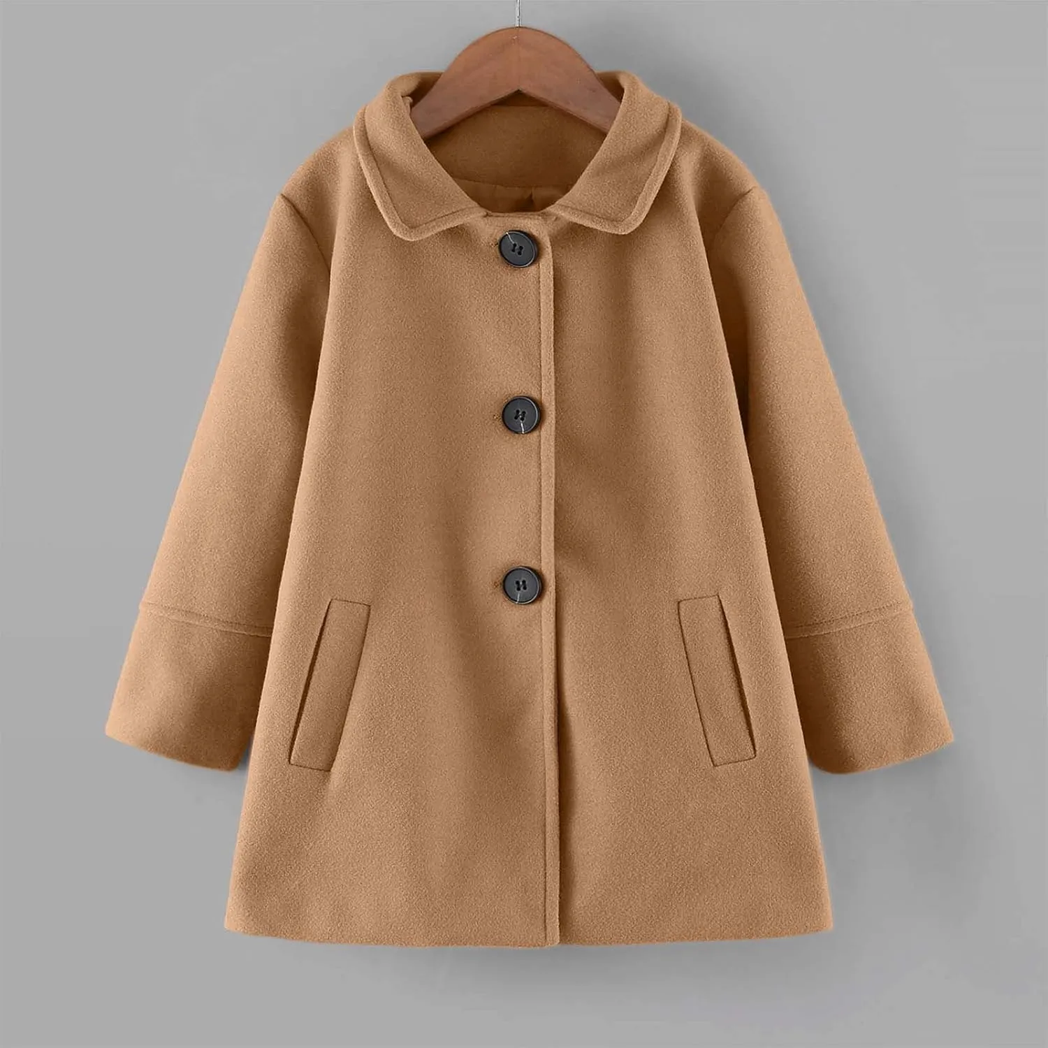 Toddler Girls Trench Coat Baby Girl Woolen Coat Girl Button Dress Coat Peacoat Winter Fall Outerwear
