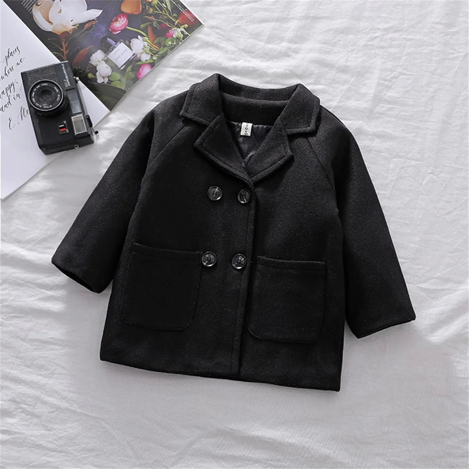 Toddler Kids Plaid Coat Elegant Notched Collar Double Breasted Wool Blend Over Pea Coat Baby Boys Girls Trench Coat Jacket