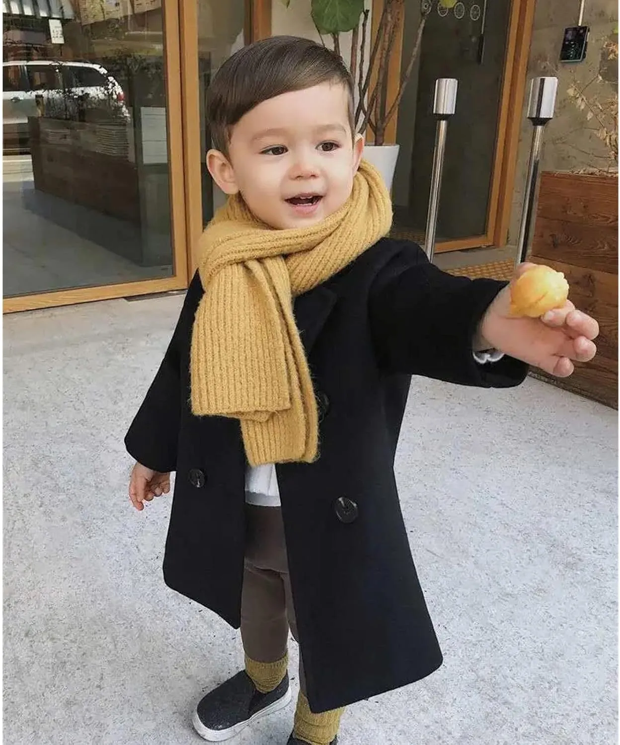 Toddler Kids Plaid Coat Elegant Notched Collar Double Breasted Wool Blend Over Pea Coat Baby Boys Girls Trench Coat Jacket
