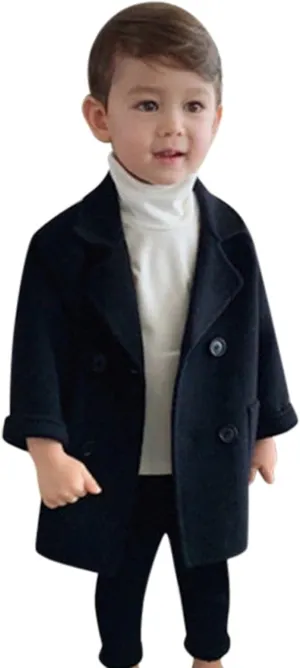 Toddler Kids Plaid Coat Elegant Notched Collar Double Breasted Wool Blend Over Pea Coat Baby Boys Girls Trench Coat Jacket