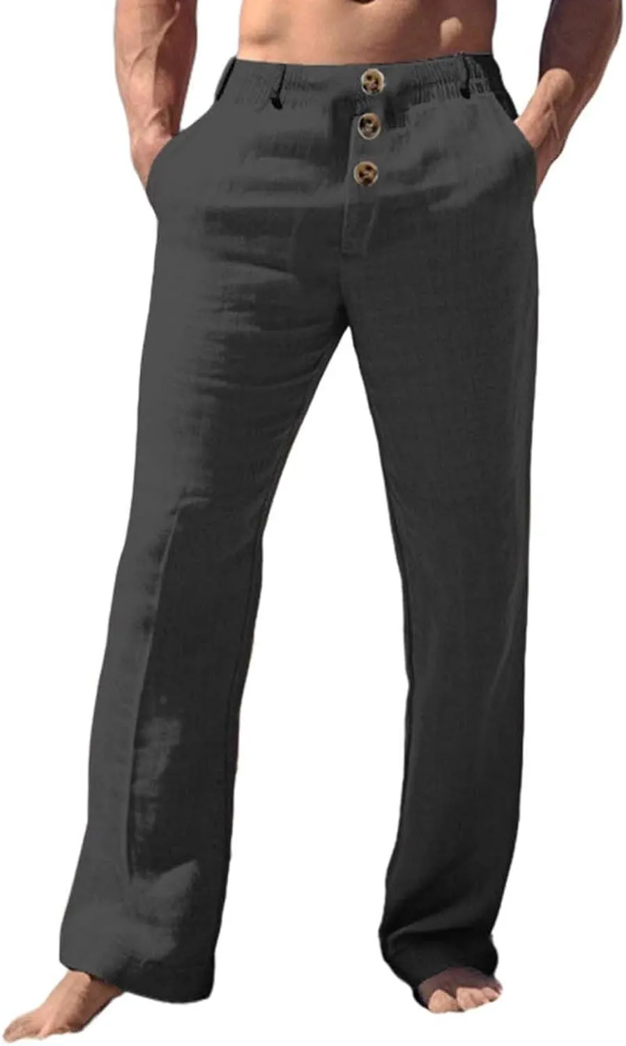 Tready Cruise Wear for Men Linen Cotton Straight Wide Leg Casual Trousers Summer Breathable Beach Yoga Pant with Pockets