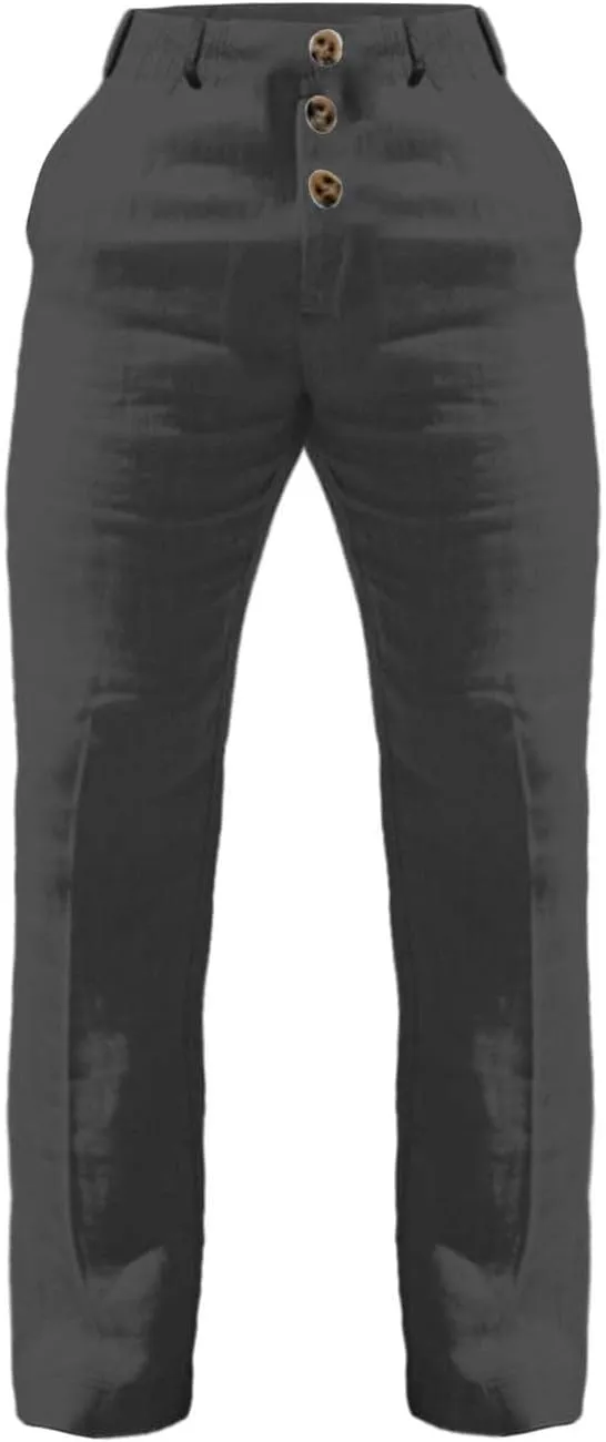 Tready Cruise Wear for Men Linen Cotton Straight Wide Leg Casual Trousers Summer Breathable Beach Yoga Pant with Pockets