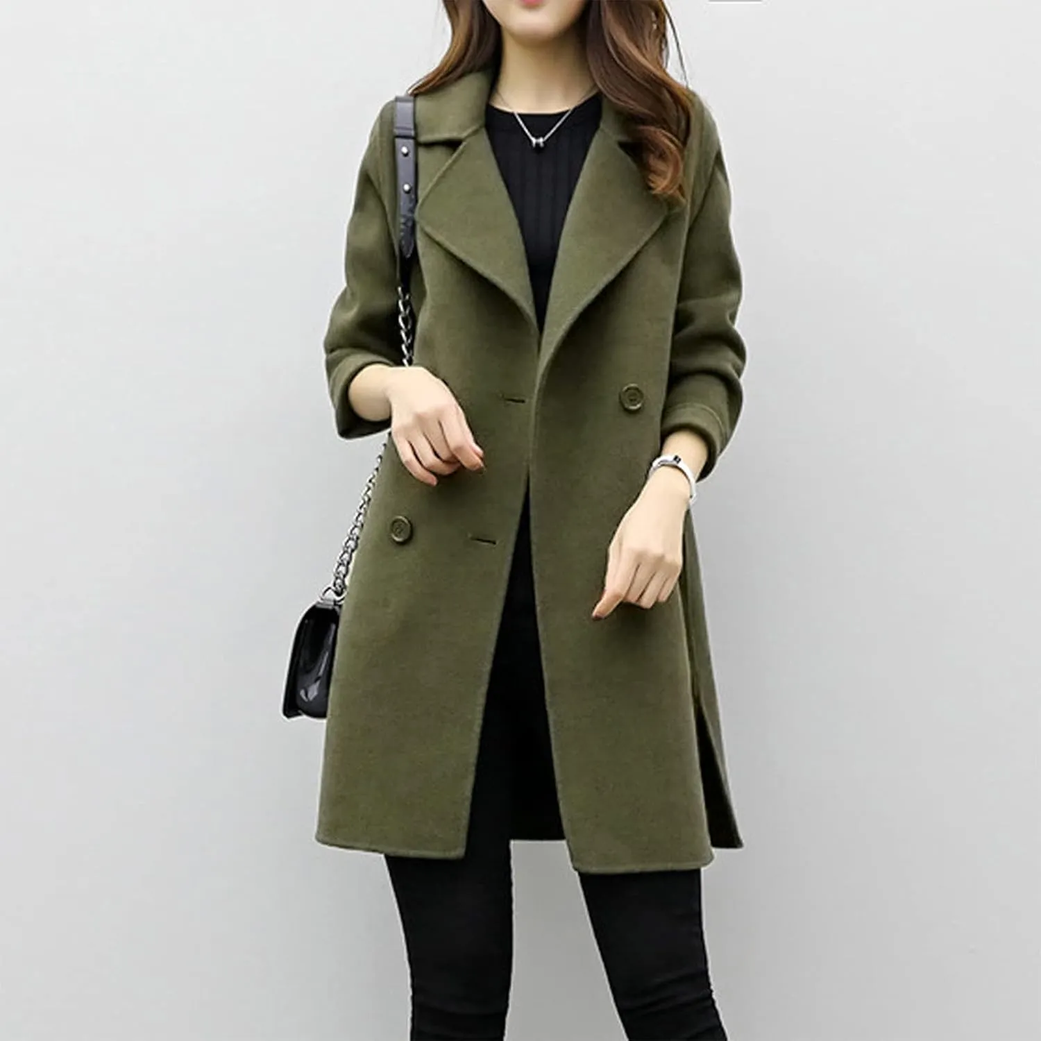 Trench Coat for Women 2024 Winter Warm Wool Blend Pea Coats Lapel Collar Double Breasted Over Coats Long Jackets