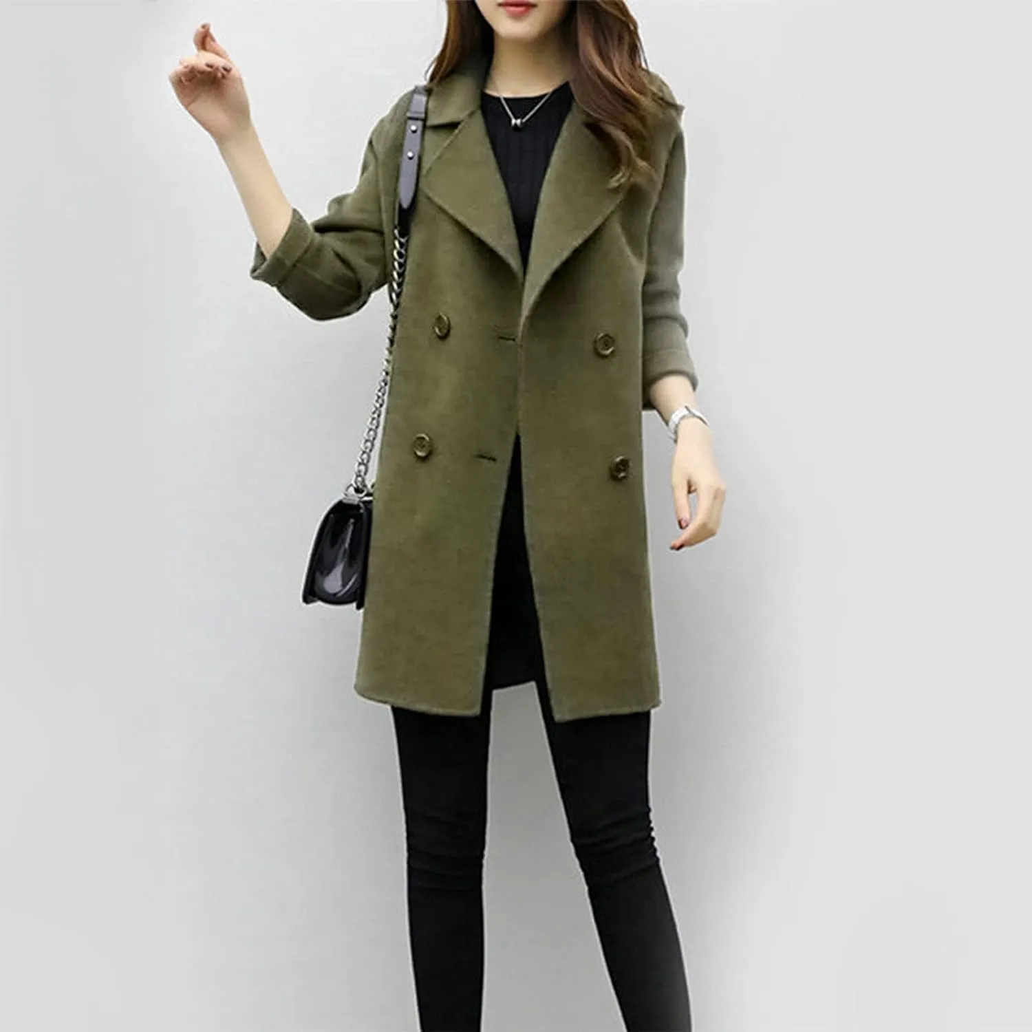 Trench Coat for Women 2024 Winter Warm Wool Blend Pea Coats Lapel Collar Double Breasted Over Coats Long Jackets