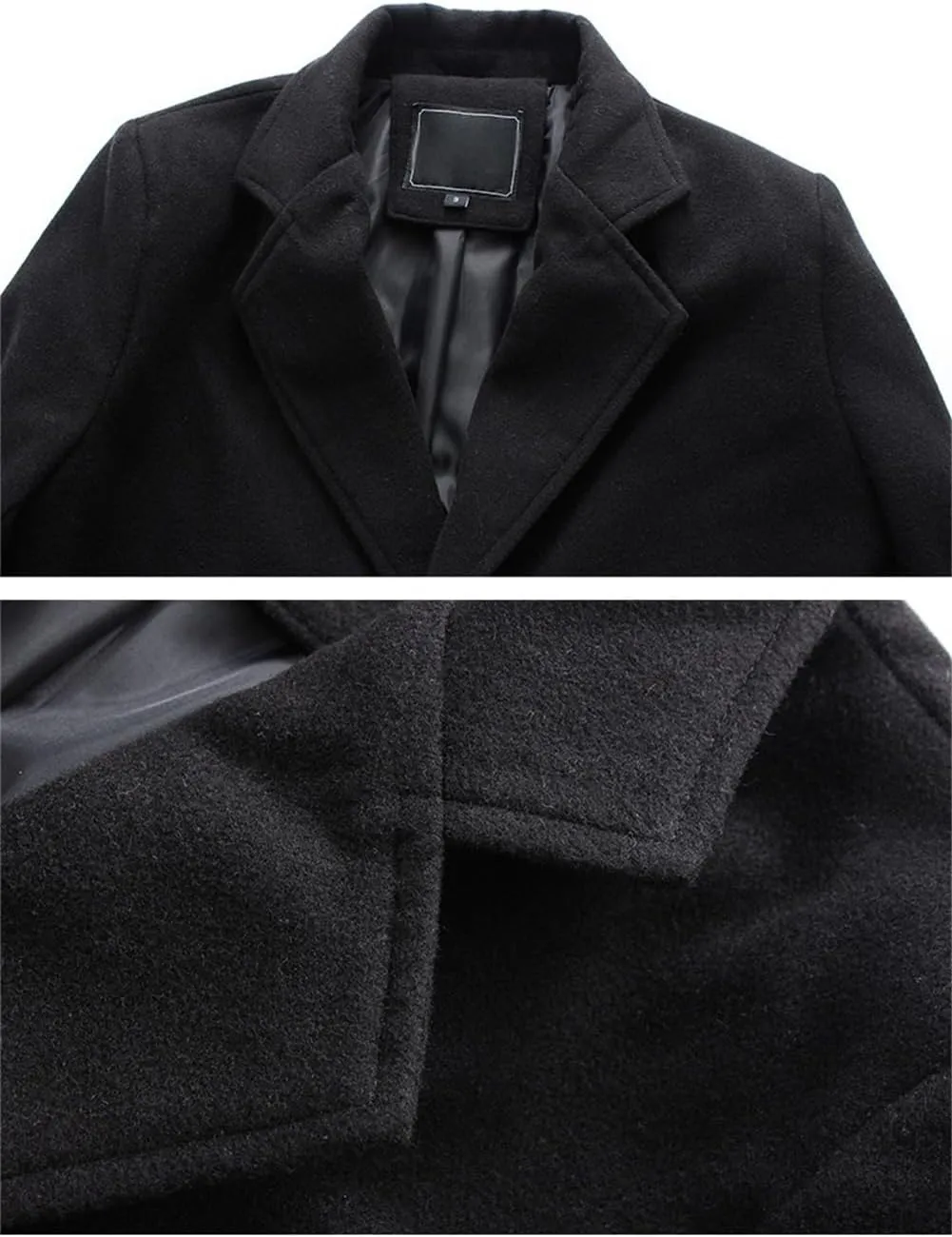 Trench Coat Men Single Breasted Wool Blend Coat, Notched Lapel Mid Length Pea Coat, Warm Winter Trench Coat With Pockets