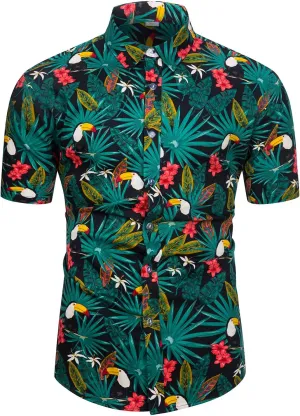 TUNEVUSE Mens Flower/Pineapple/Bird Print Hawaiian Short Sleeve Shirt Casual Button Down Tropical Shirt