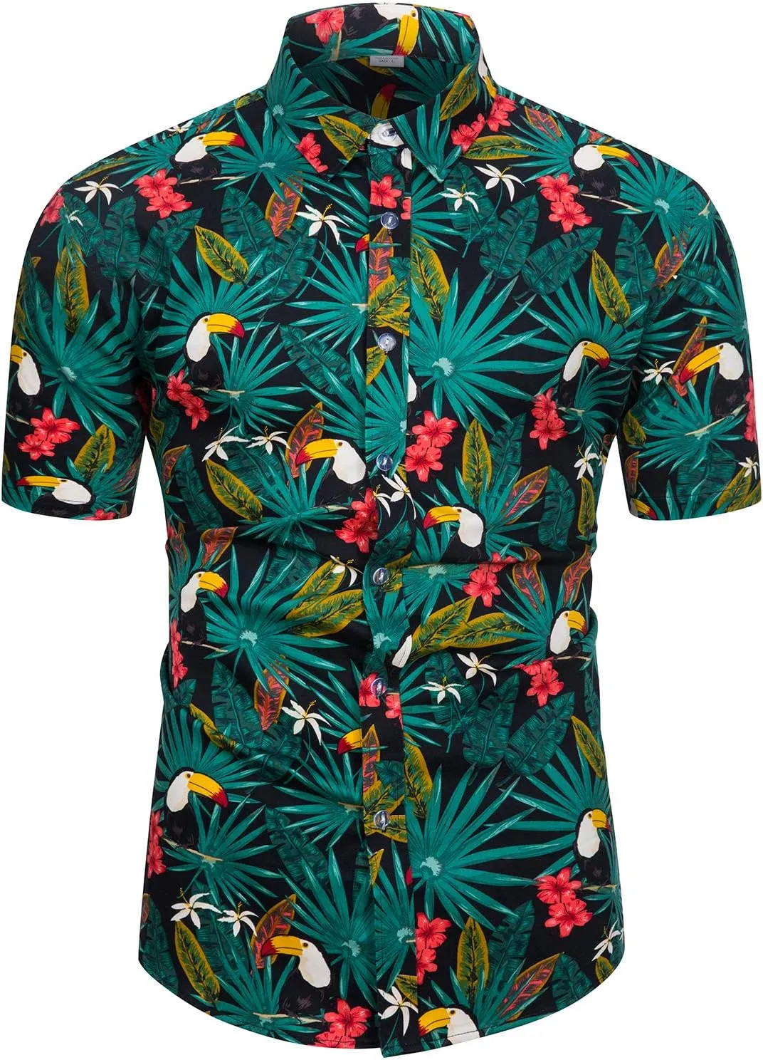 TUNEVUSE Mens Flower/Pineapple/Bird Print Hawaiian Short Sleeve Shirt Casual Button Down Tropical Shirt