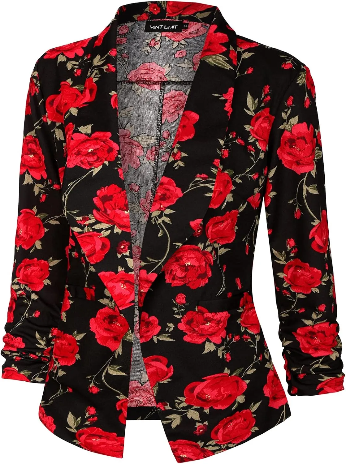 Unifizz Womens Casual Blazer Pockets Open Front Cardigan Work Office Jacket 3/4 Sleeve