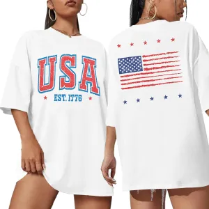 USA Shirt American Flag Shirt : Women Oversize 4th of July Shirts Patriotic T-Shirt Memorial Day Short Sleeve Tops