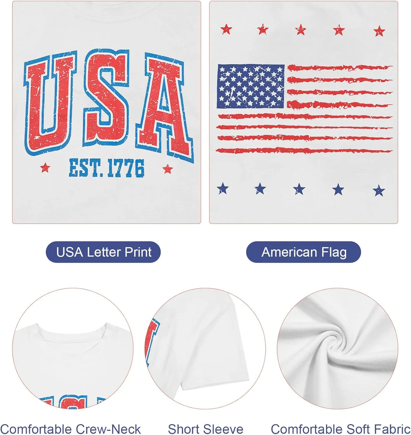 USA Shirt American Flag Shirt : Women Oversize 4th of July Shirts Patriotic T-Shirt Memorial Day Short Sleeve Tops