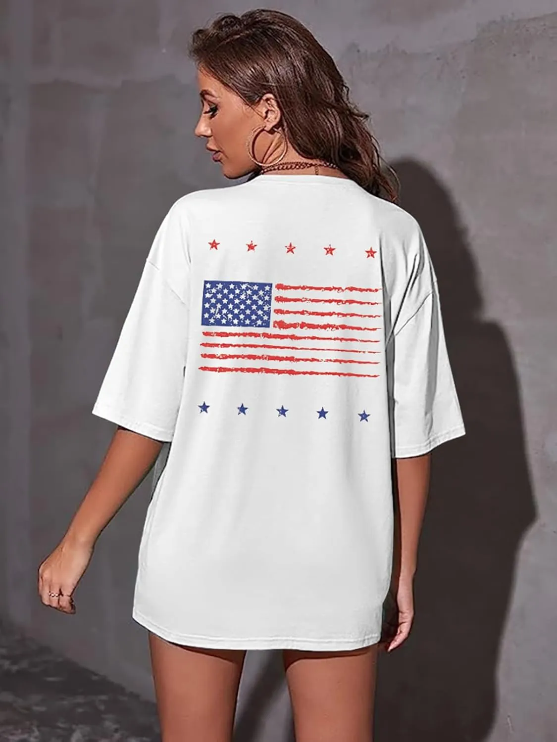 USA Shirt American Flag Shirt : Women Oversize 4th of July Shirts Patriotic T-Shirt Memorial Day Short Sleeve Tops