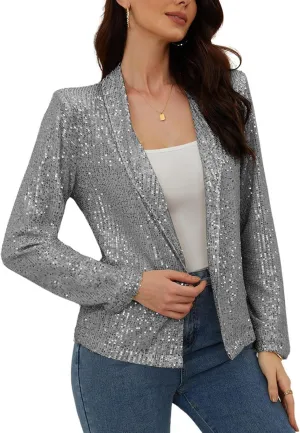 utcoco Womens Sequin Blazer Casual Long Sleeve Open Front Sparkle Blazer Jacket