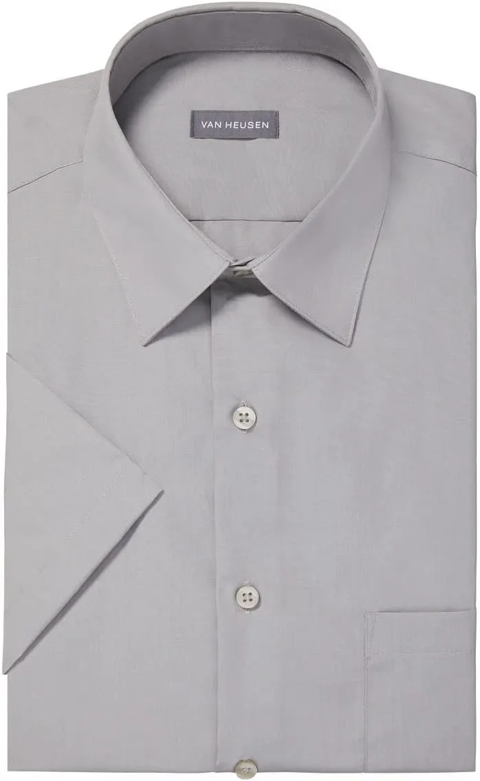 Van Heusen Men's Short Sleeve Dress Shirt Regular Fit Poplin Solid