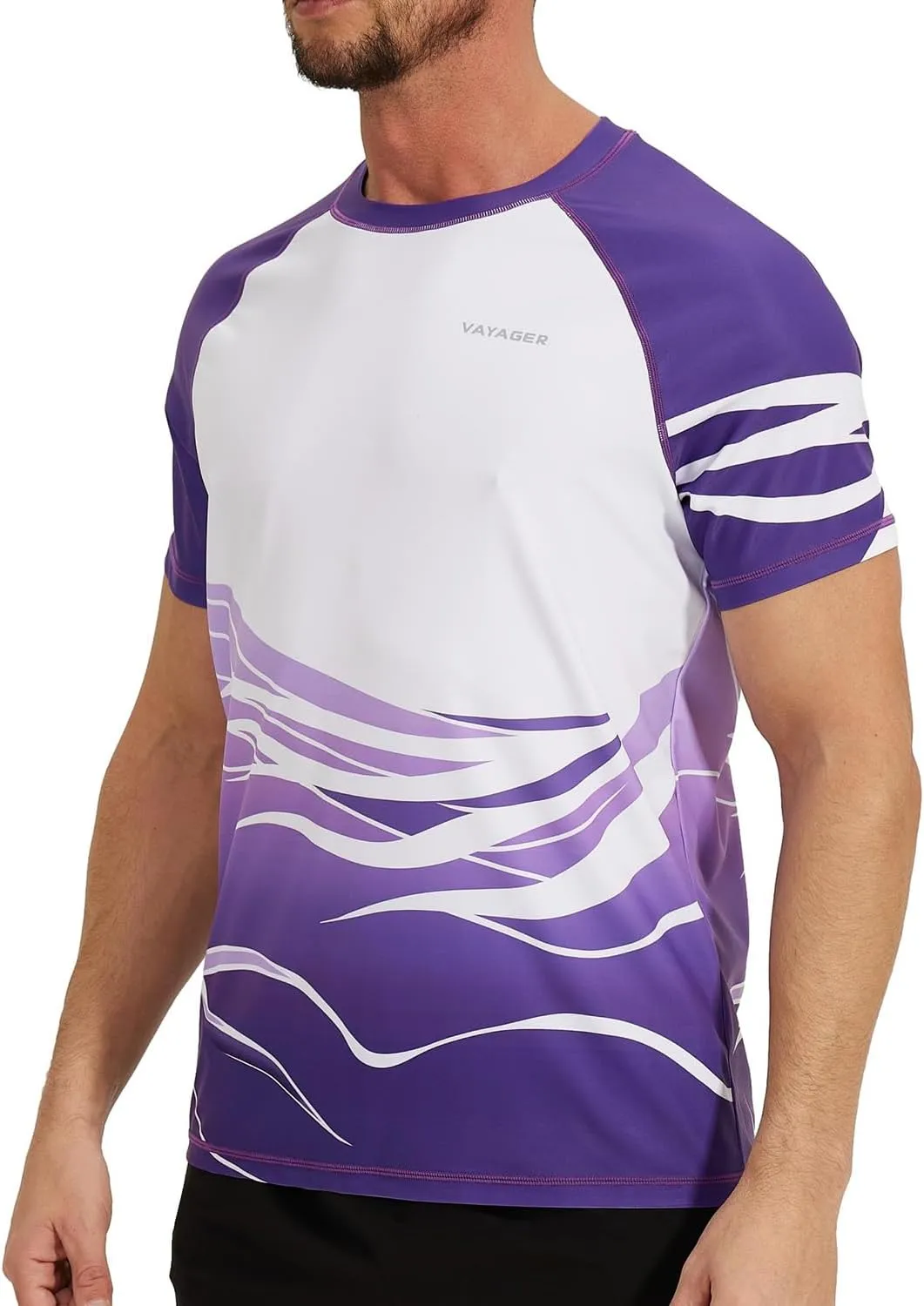 VAYAGER Men's Swim Shirt UPF 50  UV Sun Protection Quick Dry Rash Guard Shirts Short Sleeve Surf Shirt Fishing Beach T-Shirt
