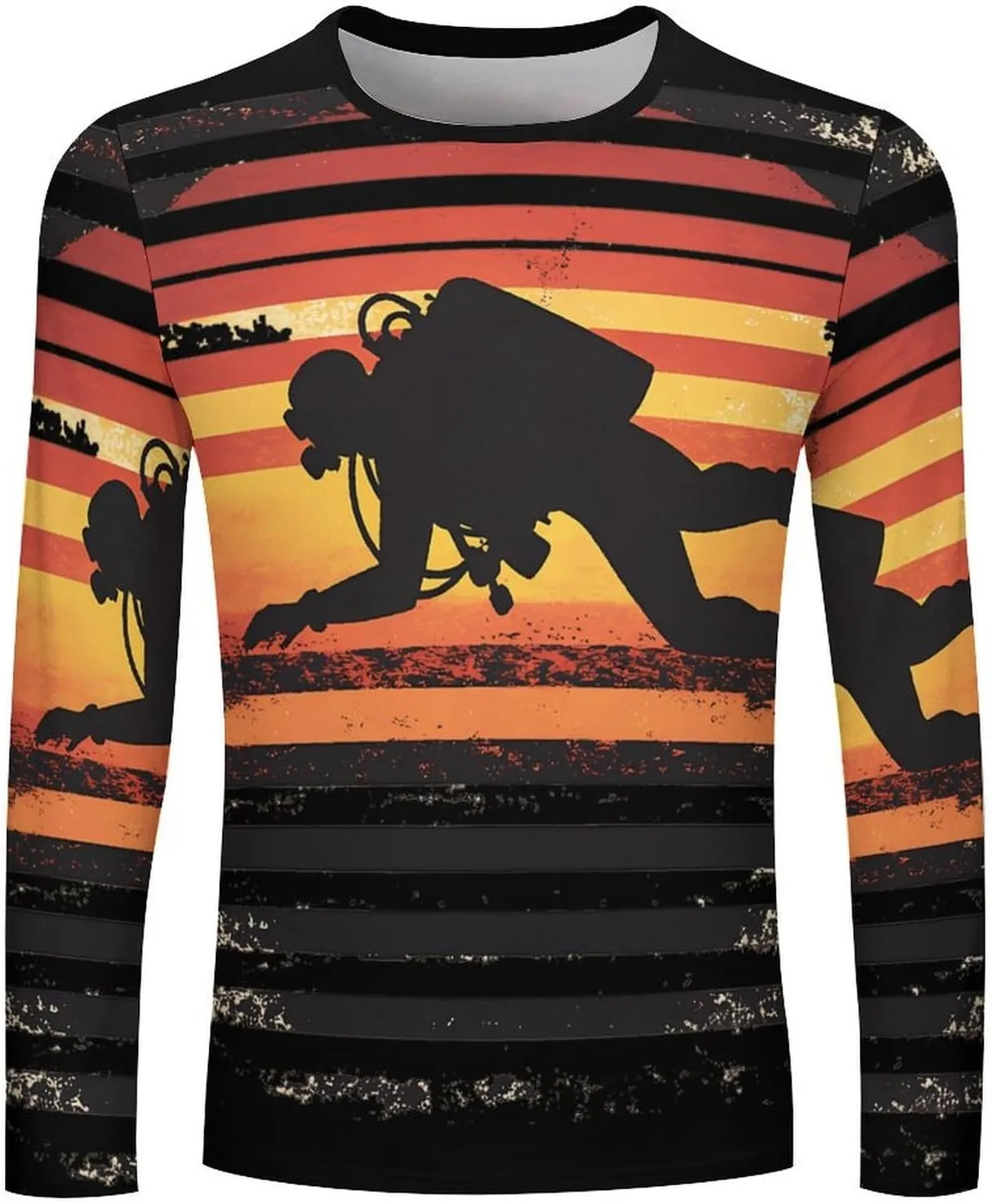 Vintage Diver Diving On Sunset Men's Shirt Long Sleeve Tops Casual Tee Lightweight T-Shirt