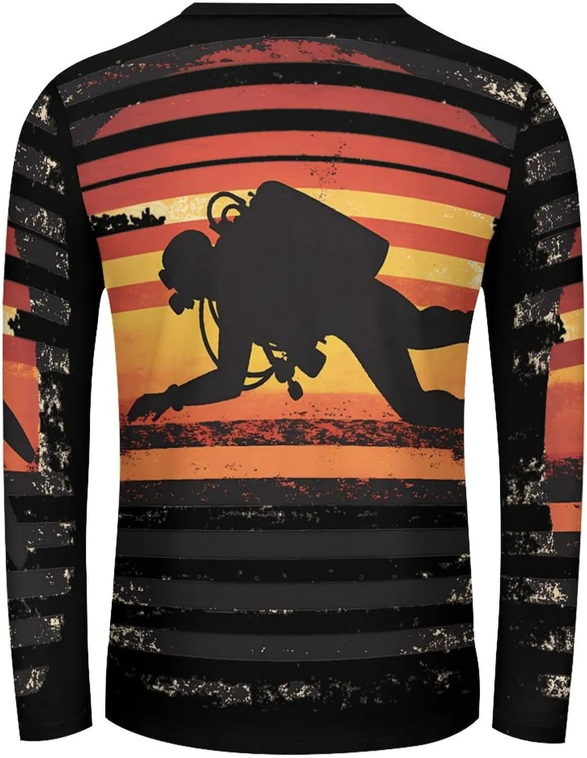 Vintage Diver Diving On Sunset Men's Shirt Long Sleeve Tops Casual Tee Lightweight T-Shirt