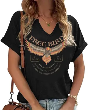Vintage Rock Band T-Shirt Woman Retro Bird Shirt Eagle Graphic Tees Retro Music Shirt Casual Short Sleeve Tops