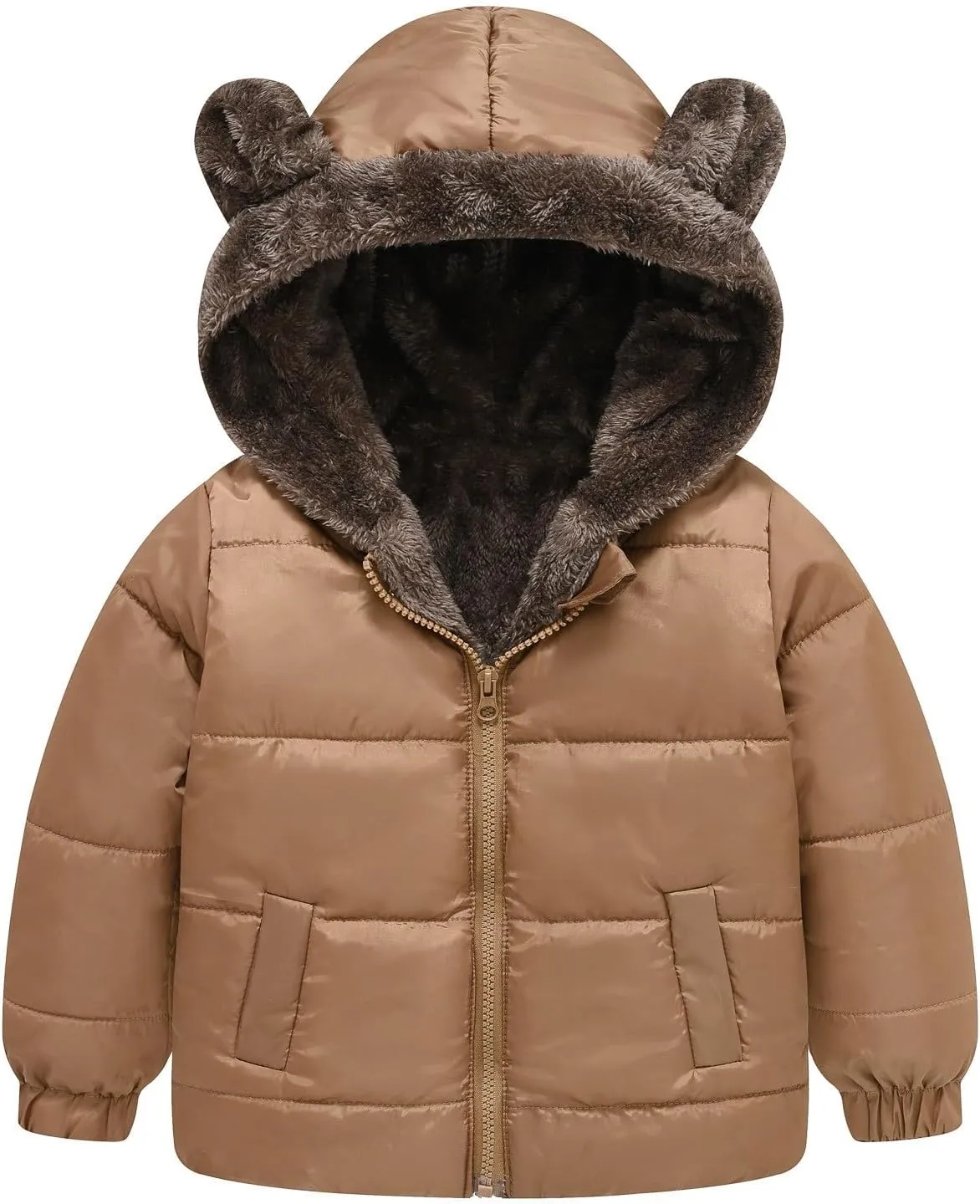 Weight Boys And Girls Middle Children Solid Color Ears Cute Pocket Short Cotton Padded Children's Coat Hooded