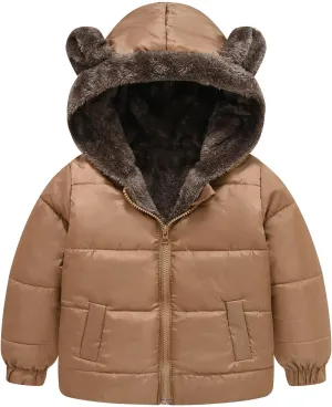 Weight Boys And Girls Middle Children Solid Color Ears Cute Pocket Short Cotton Padded Children's Coat Hooded