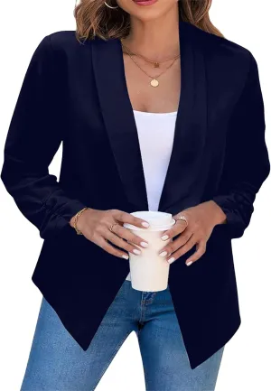 WIWIQS Women's Long Sleeve Open Front Office Blazer Business Lightweight Solid Color Blazers Dressy Casual Lapel Suit Jackets