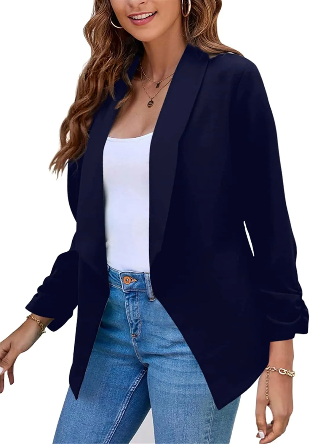 WIWIQS Women's Long Sleeve Open Front Office Blazer Business Lightweight Solid Color Blazers Dressy Casual Lapel Suit Jackets