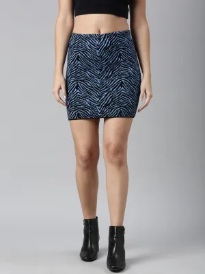 Women Blue Abstract Printed Mini Skirts