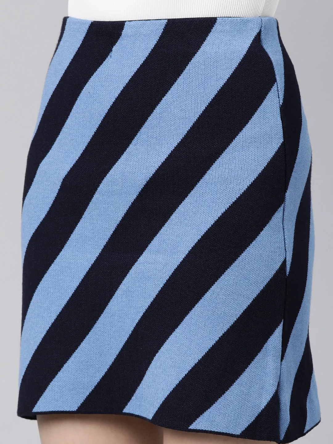 Women Blue Striped Pencil Mini Skirts