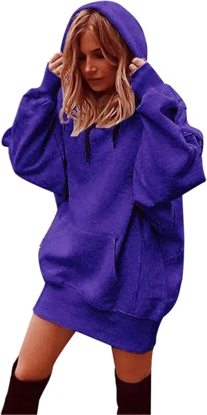 Women Casual Hoodies Long Sleeve Drawstring Hooded Sweatshirts Dress Plus Size Loose Fitting Lightweight Pullover Top