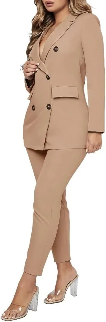 Women Double Breasted Blazer Set Formal 2 Piece Pants Outfits Long Sleeve Bussines Suit Set for Work Office