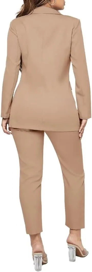 Women Double Breasted Blazer Set Formal 2 Piece Pants Outfits Long Sleeve Bussines Suit Set for Work Office