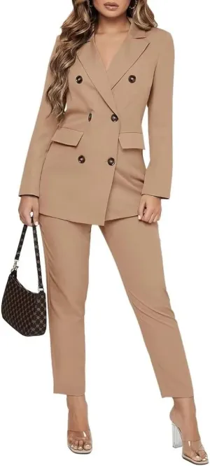 Women Double Breasted Blazer Set Formal 2 Piece Pants Outfits Long Sleeve Bussines Suit Set for Work Office