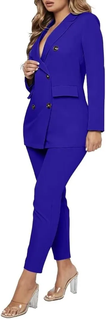 Women Double Breasted Blazer Set Formal 2 Piece Pants Outfits Long Sleeve Bussines Suit Set for Work Office