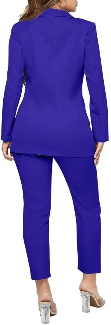 Women Double Breasted Blazer Set Formal 2 Piece Pants Outfits Long Sleeve Bussines Suit Set for Work Office