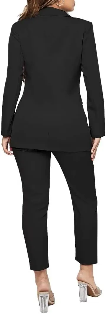 Women Double Breasted Blazer Set Formal 2 Piece Pants Outfits Long Sleeve Bussines Suit Set for Work Office