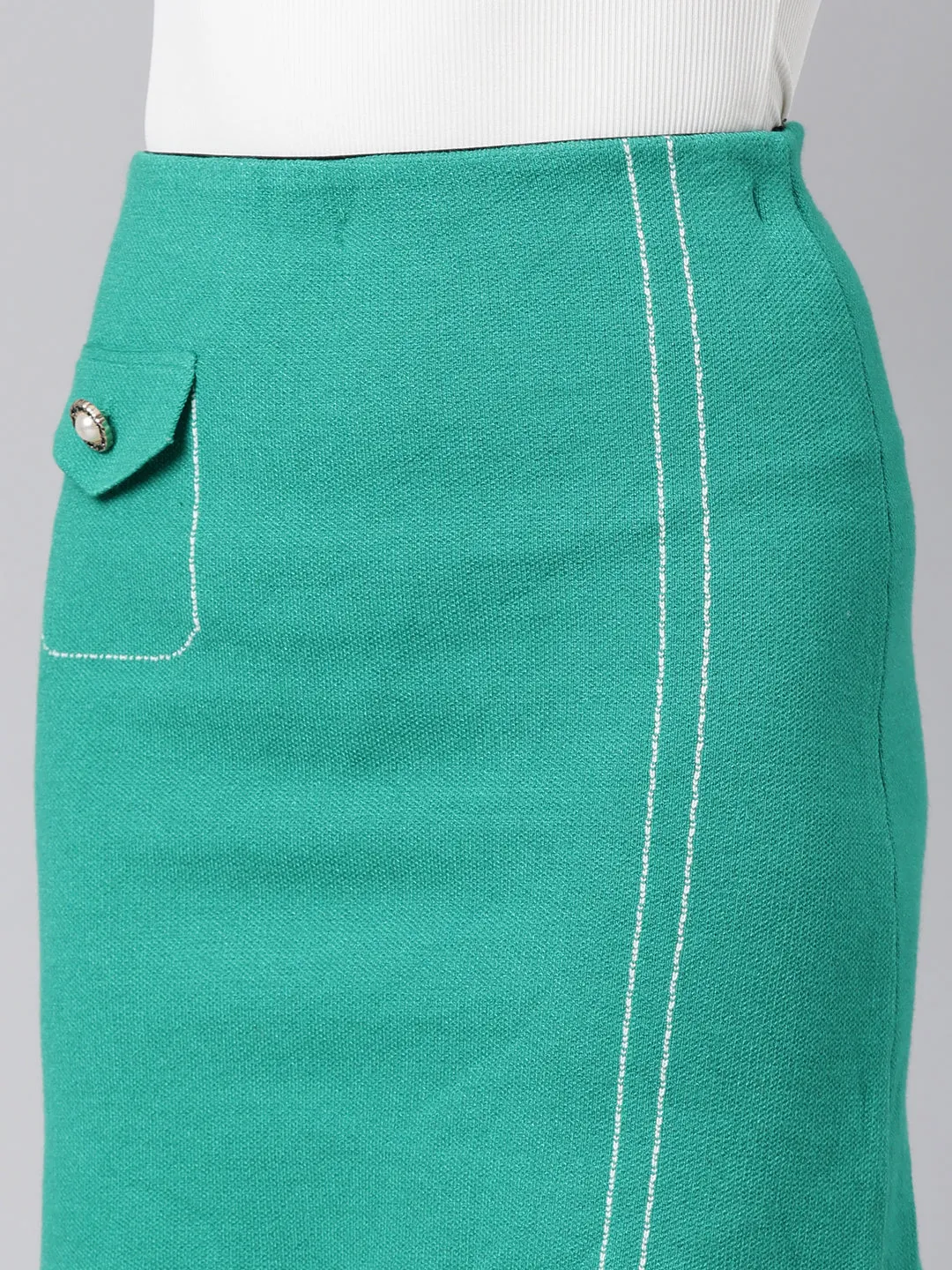 Women Green Mini Pocket Pencil Skirts