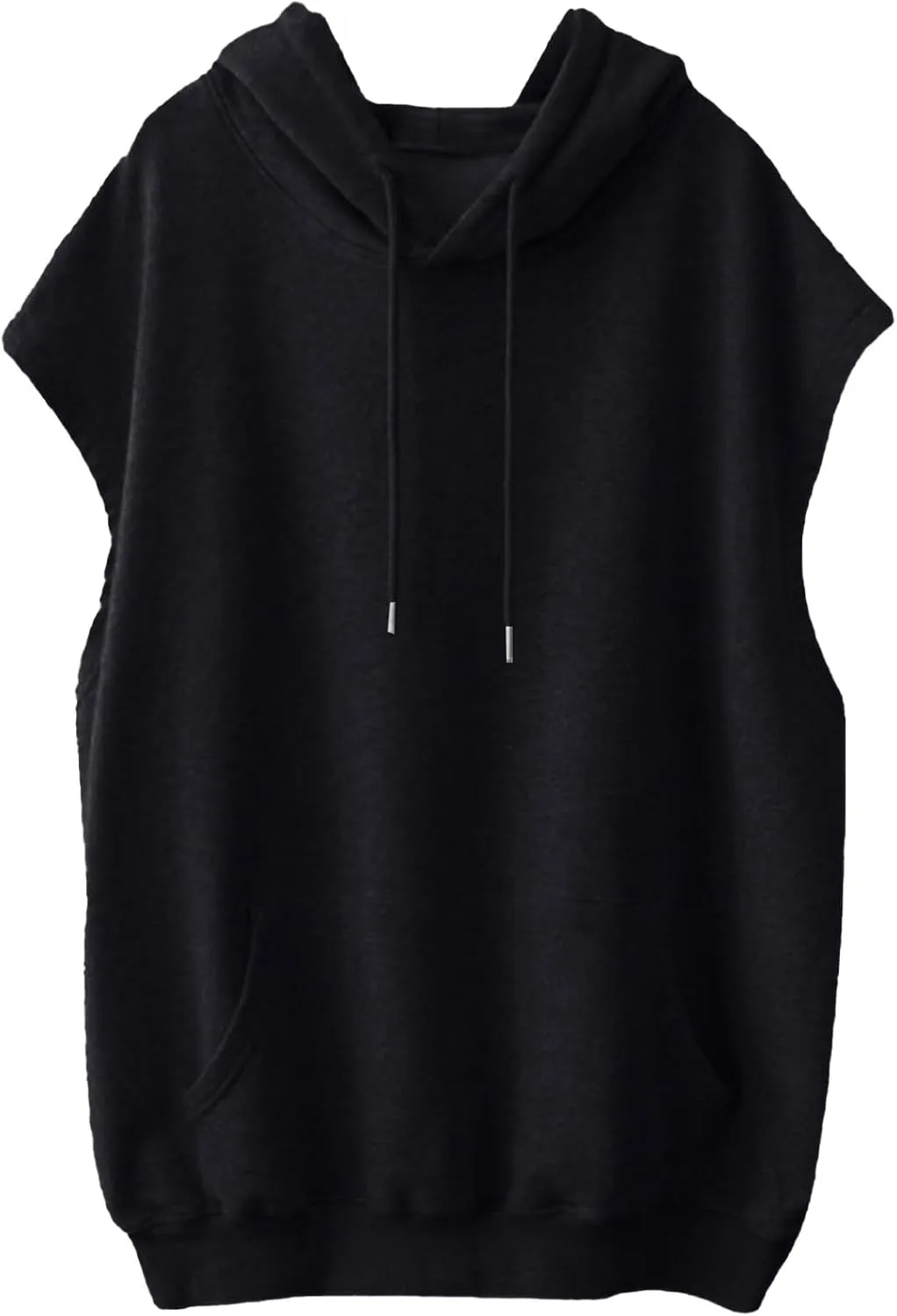 Women Oversized Drawstring Hooded Sweatshirt Sleeveless Solid Color Pullover Top Workout Athletic Hoodies with Pocket