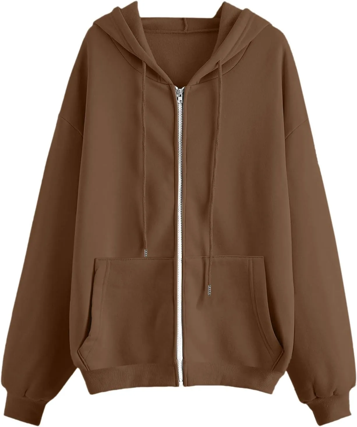 Women Oversized Hoodies Sweatshirts Solid Zipper Long Sleeve Jacket Tops Pullover Drawstring Trendy Outfit with Pocket