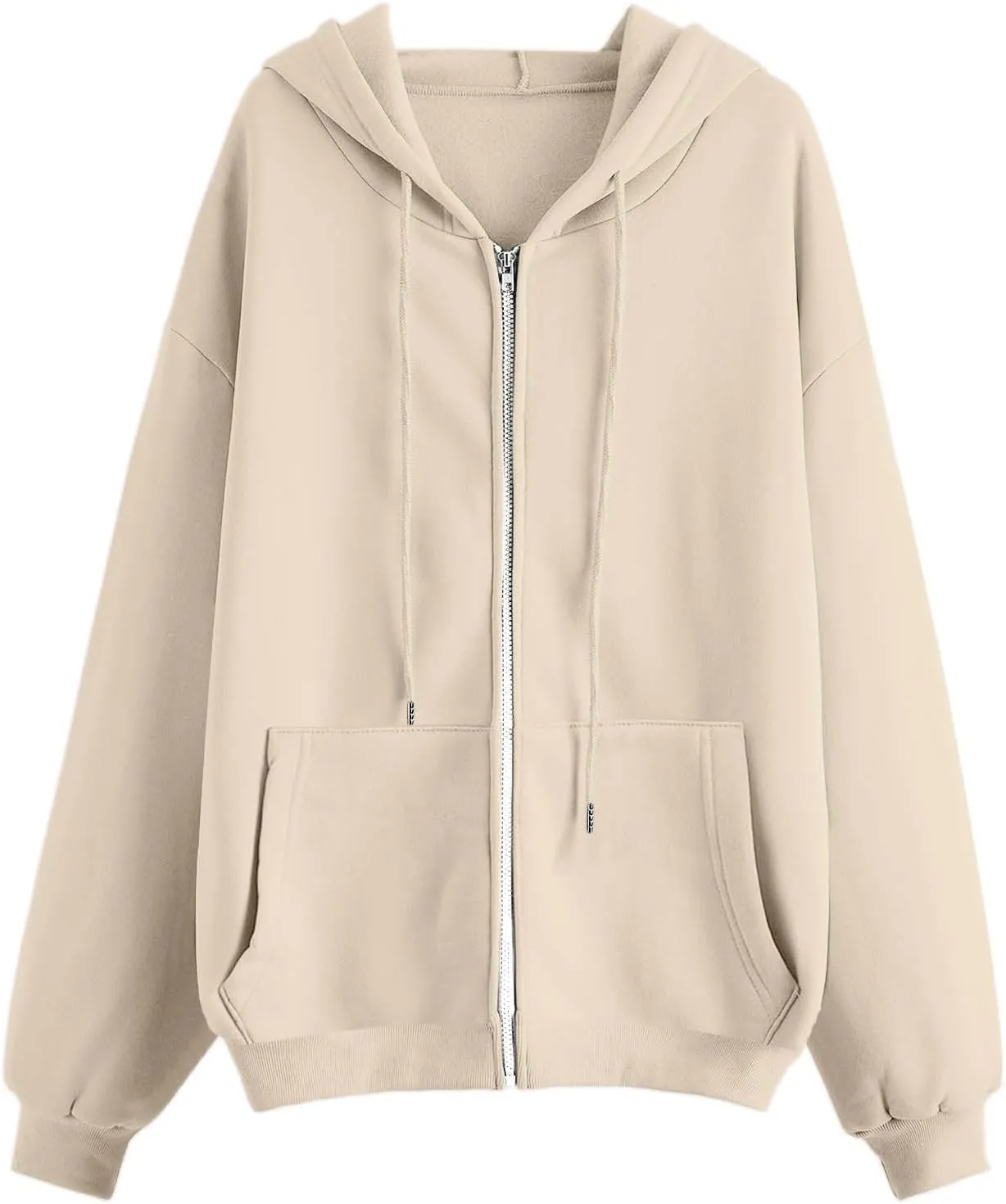 Women Oversized Hoodies Sweatshirts Solid Zipper Long Sleeve Jacket Tops Pullover Drawstring Trendy Outfit with Pocket