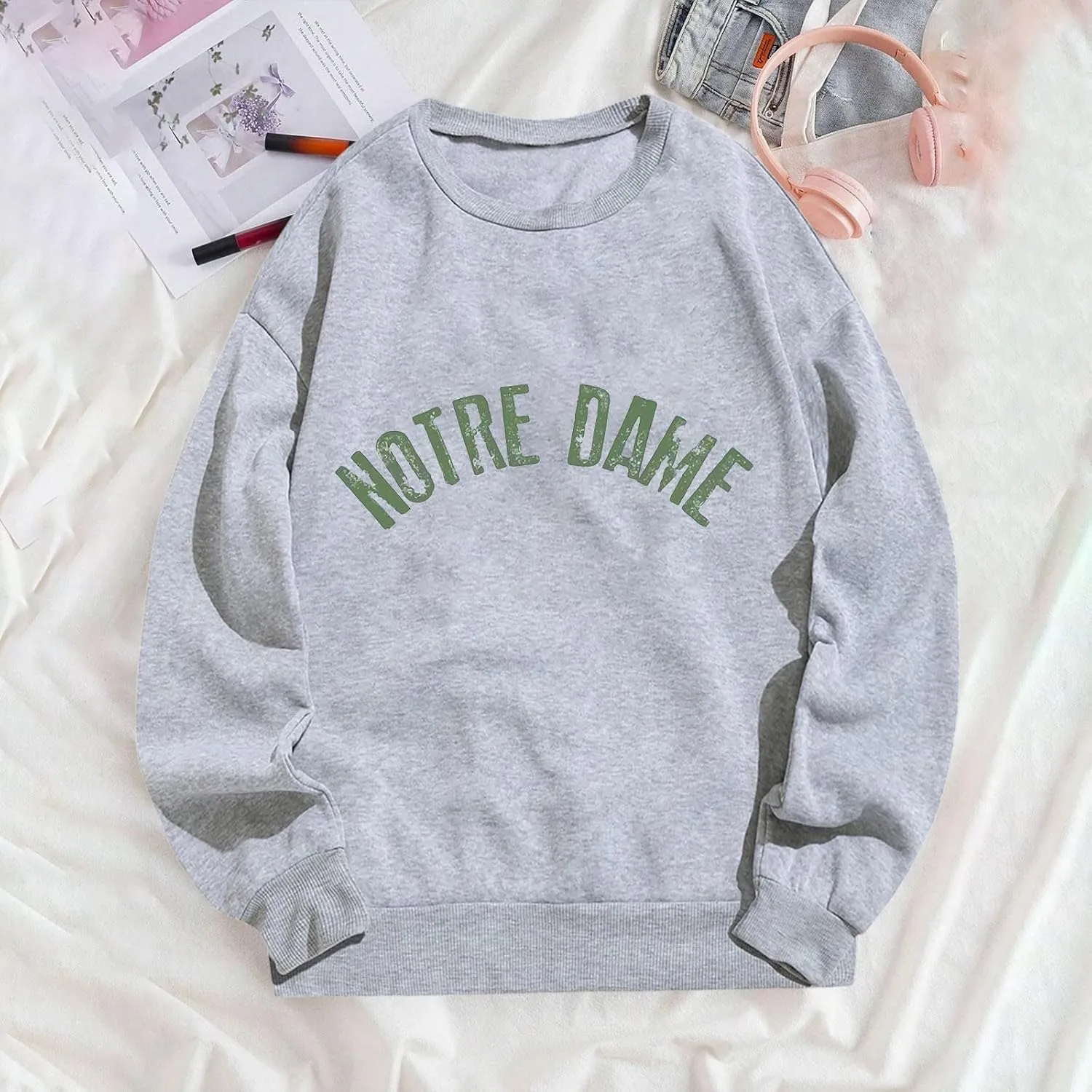 Women Oversized Sweatshirt Hoodies Letter Graphic Print Sweatshirts Casual Long Sleeve Crewneck Shirt Blouses