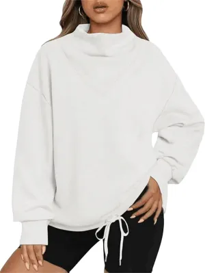Women Oversized Turtleneck Sweatshirts 2023 Fall Solid Long Sleeve Pullover Tops Casual Clothes with Drawstring Hem