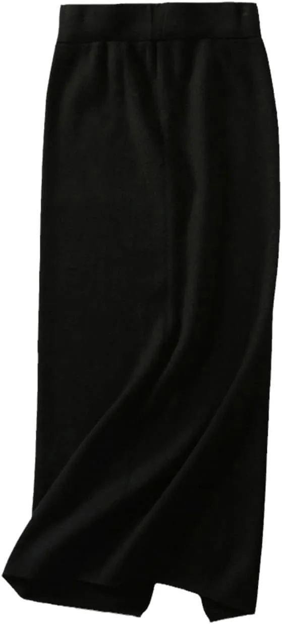 Women Pencil Midi Knitted Skirt High Waist Sweater Skirts Winter Long Warm Knitting Skirts Split Bottoms