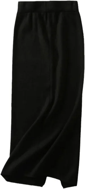 Women Pencil Midi Knitted Skirt High Waist Sweater Skirts Winter Long Warm Knitting Skirts Split Bottoms