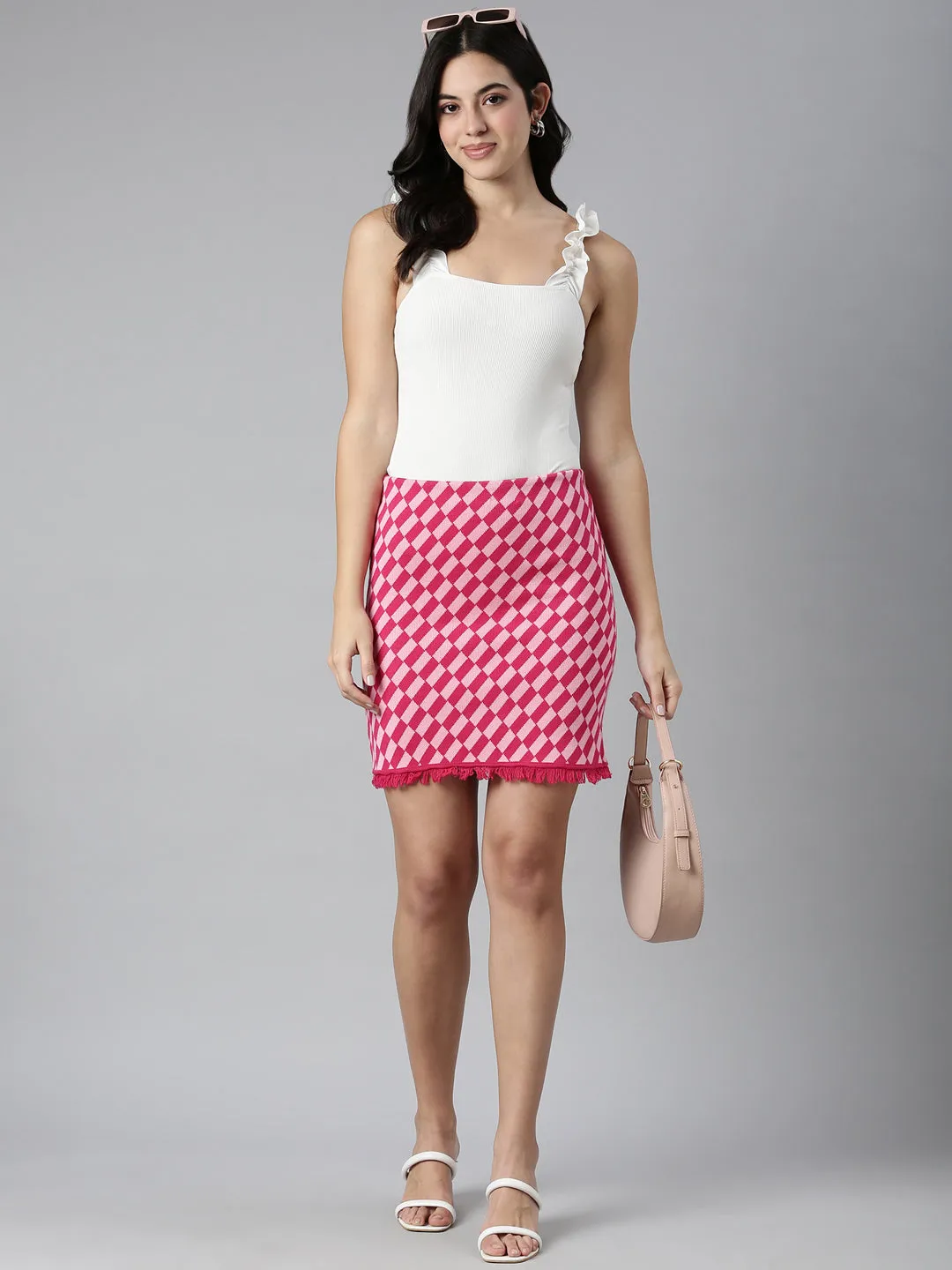 Women Pink Printed Pencil Mini Skirts