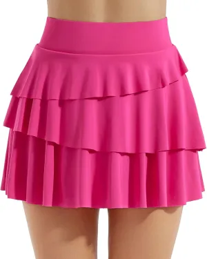 Women Ruffle Skirt Flowy Preppy Layered Tennis Skirts with Pockets Shorts Workout Running Yoga Skorts Athletic Golf Skort